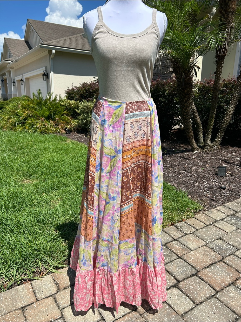 NWT🌷Free People Santa Eulalia Patchwork Printed Ruffle Hem A-Line Maxi Skirt - Picture 2 of 16